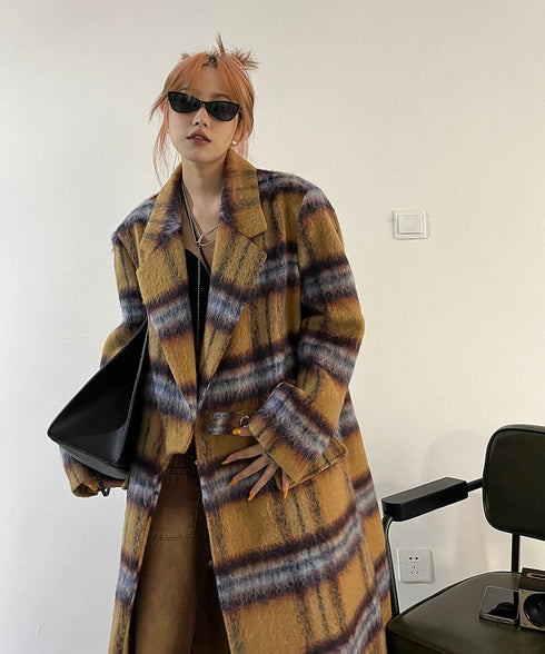 Blurred Check Long Coat